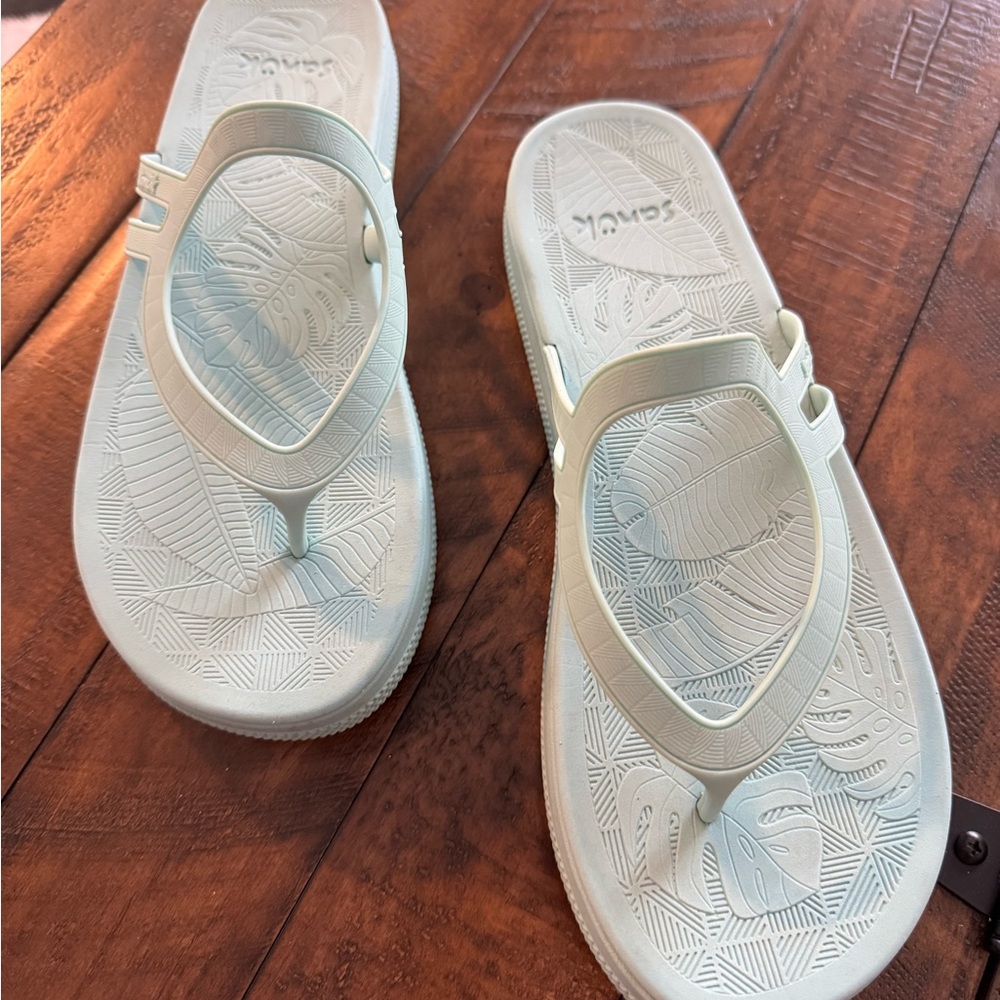 Sanuk Women’s Light Mint Green Flip Flop Sandals, size 8